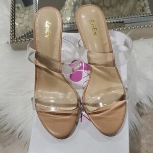 Clear Strap Tan Slide Sandals